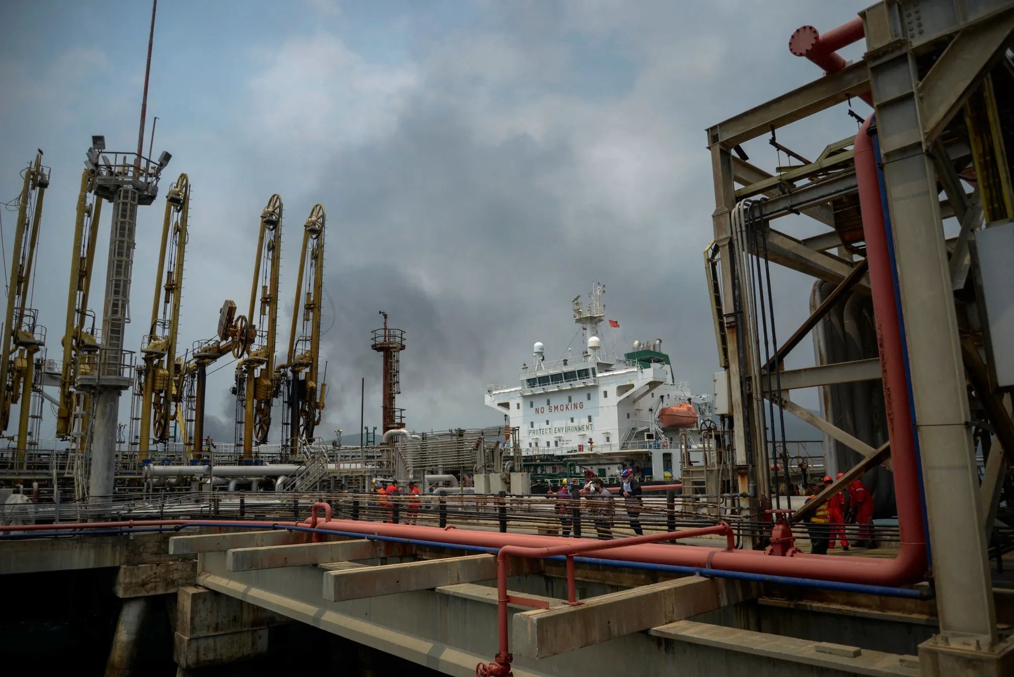 An&nbsp;oil tanker is docked at a refinery in Carabobo, Venezuela.
