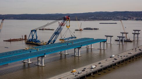 A surveyor works on the new Tappan Zee.