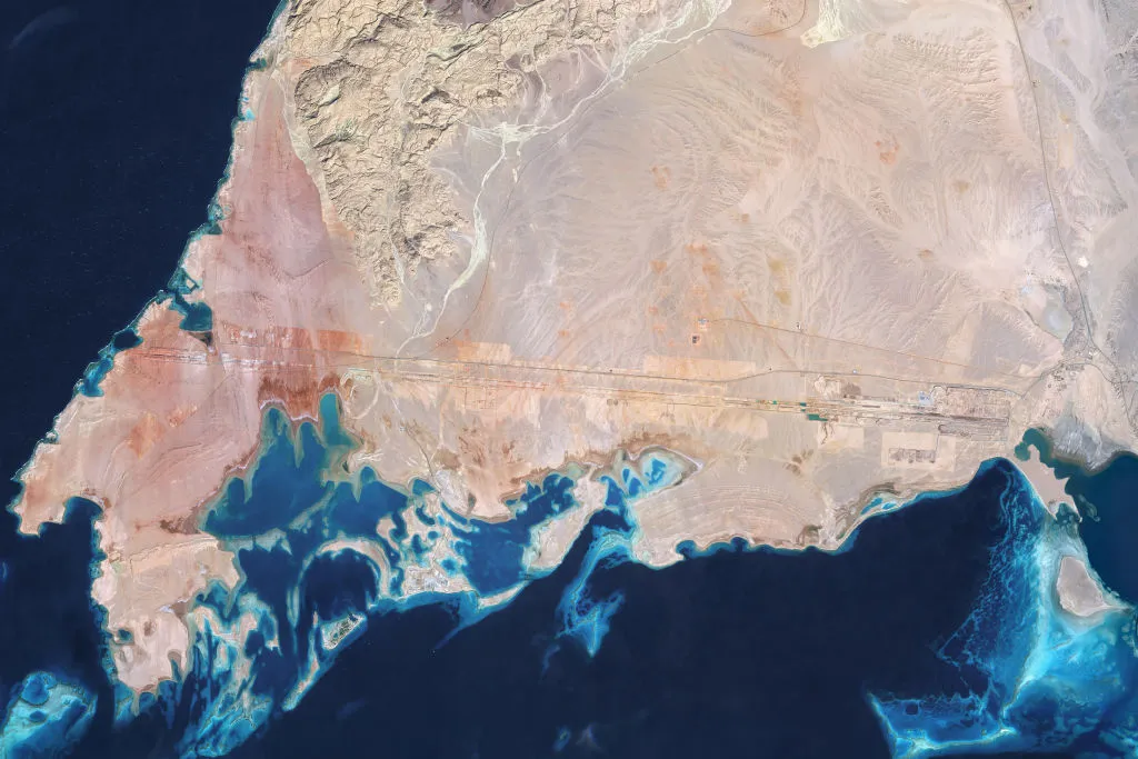 Satellite view of construction progress at the Western portion of NEOM.