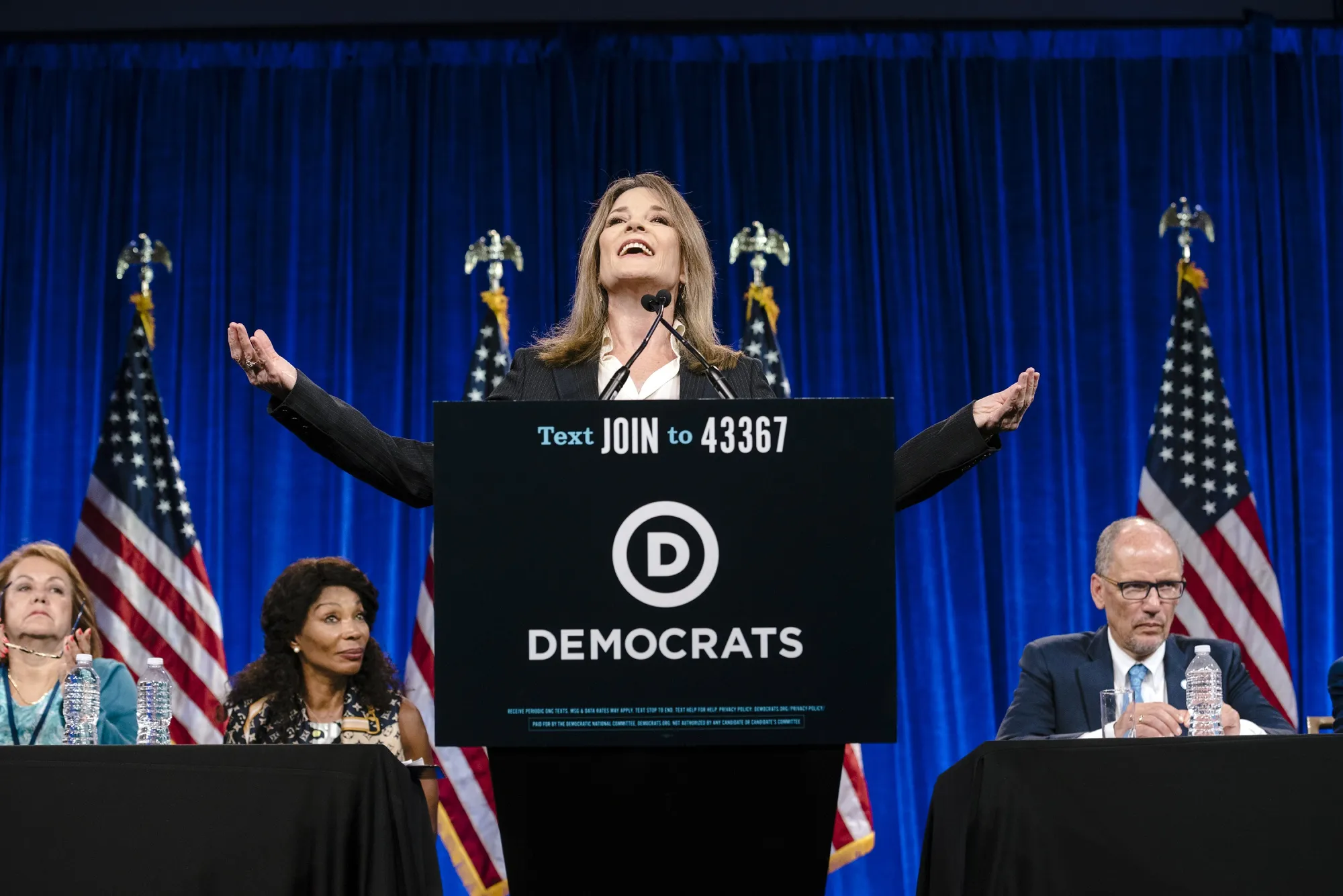 Marianne Williamson speaks during a DNC&nbsp;meeting in San Francisco on&nbsp;Aug. 23, 2019.&nbsp;
