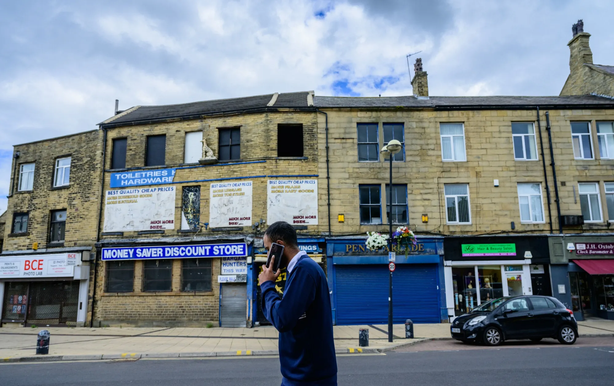 Closed-down businesses in Bradford, UK.
