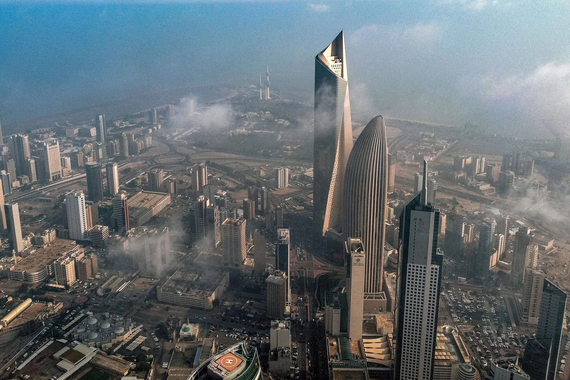 The aerial view of Kuwait City.