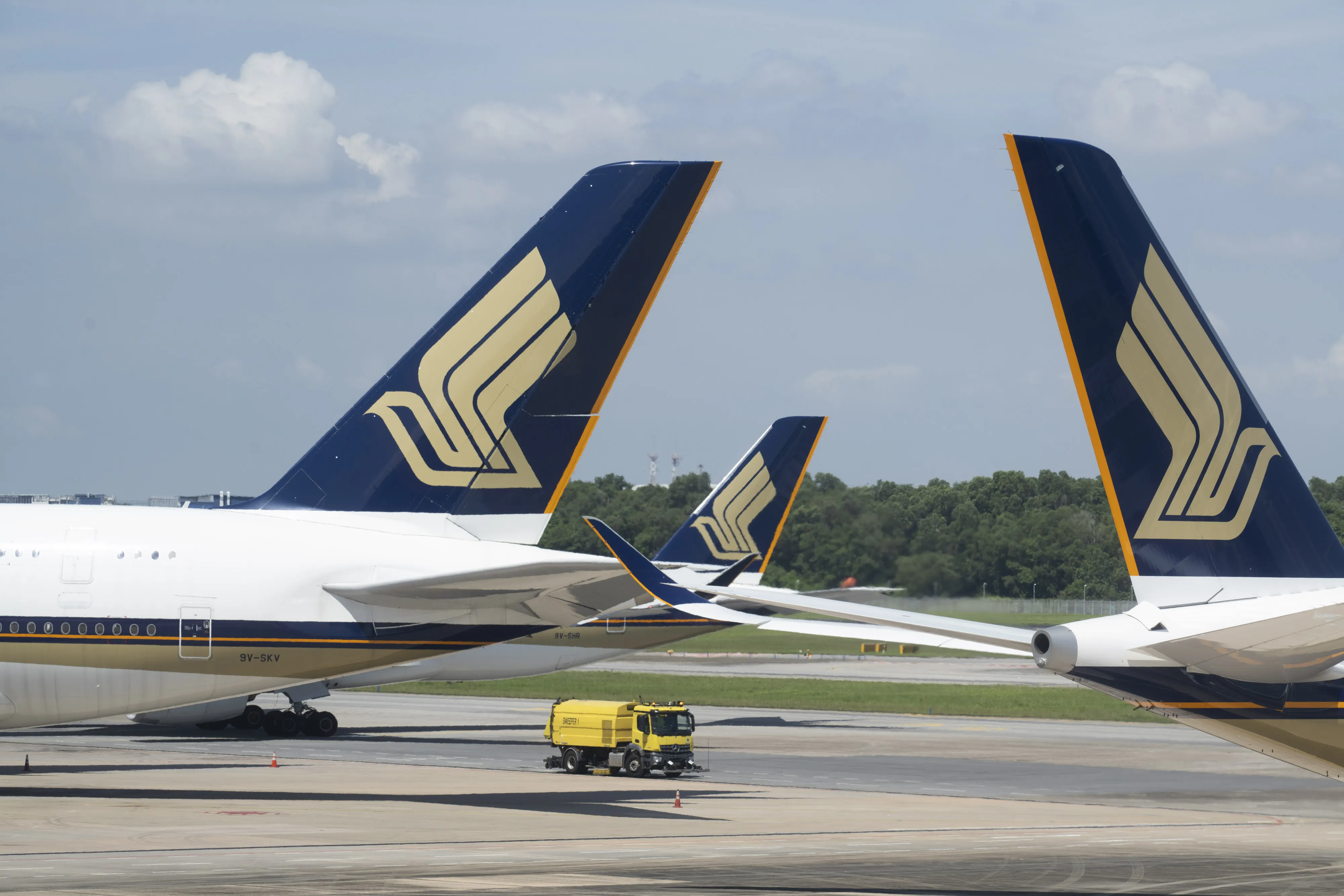 Singapore Airlines Ltd. aircraft at Changi Airport in Singapore.