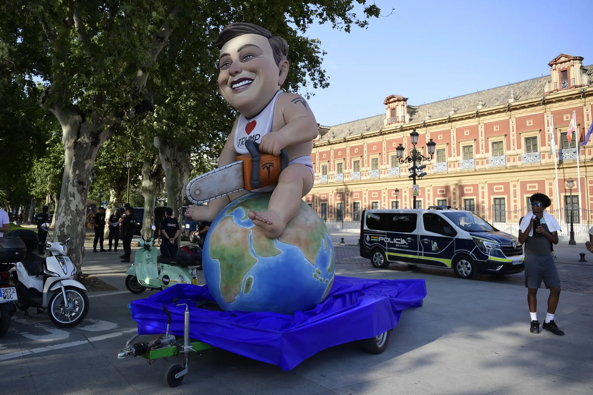 A big puppet depicting US billionaire Elon Musk.