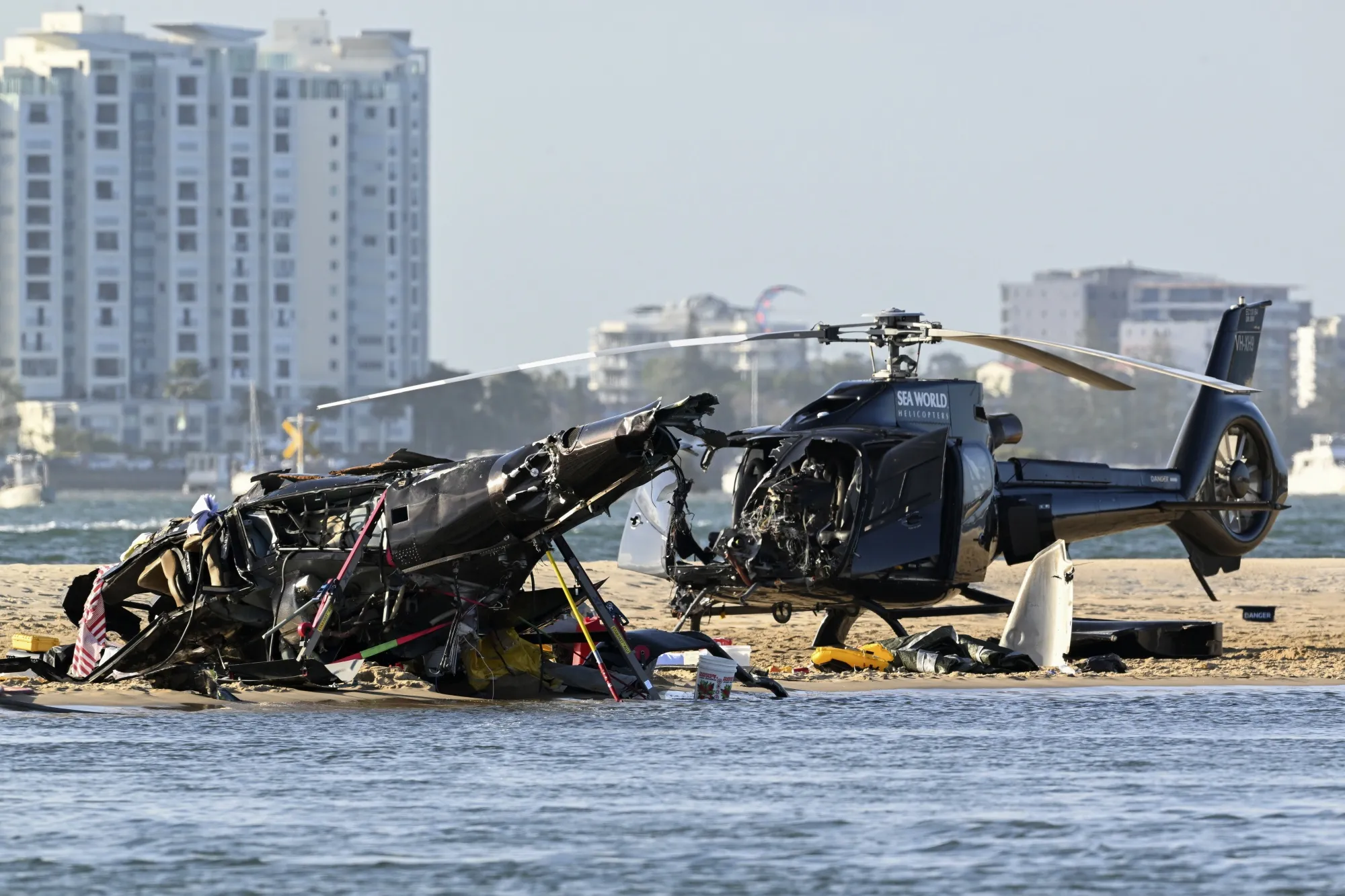 Two cashed helicopters on the Gold Coast, Australia, on Jan. 2.