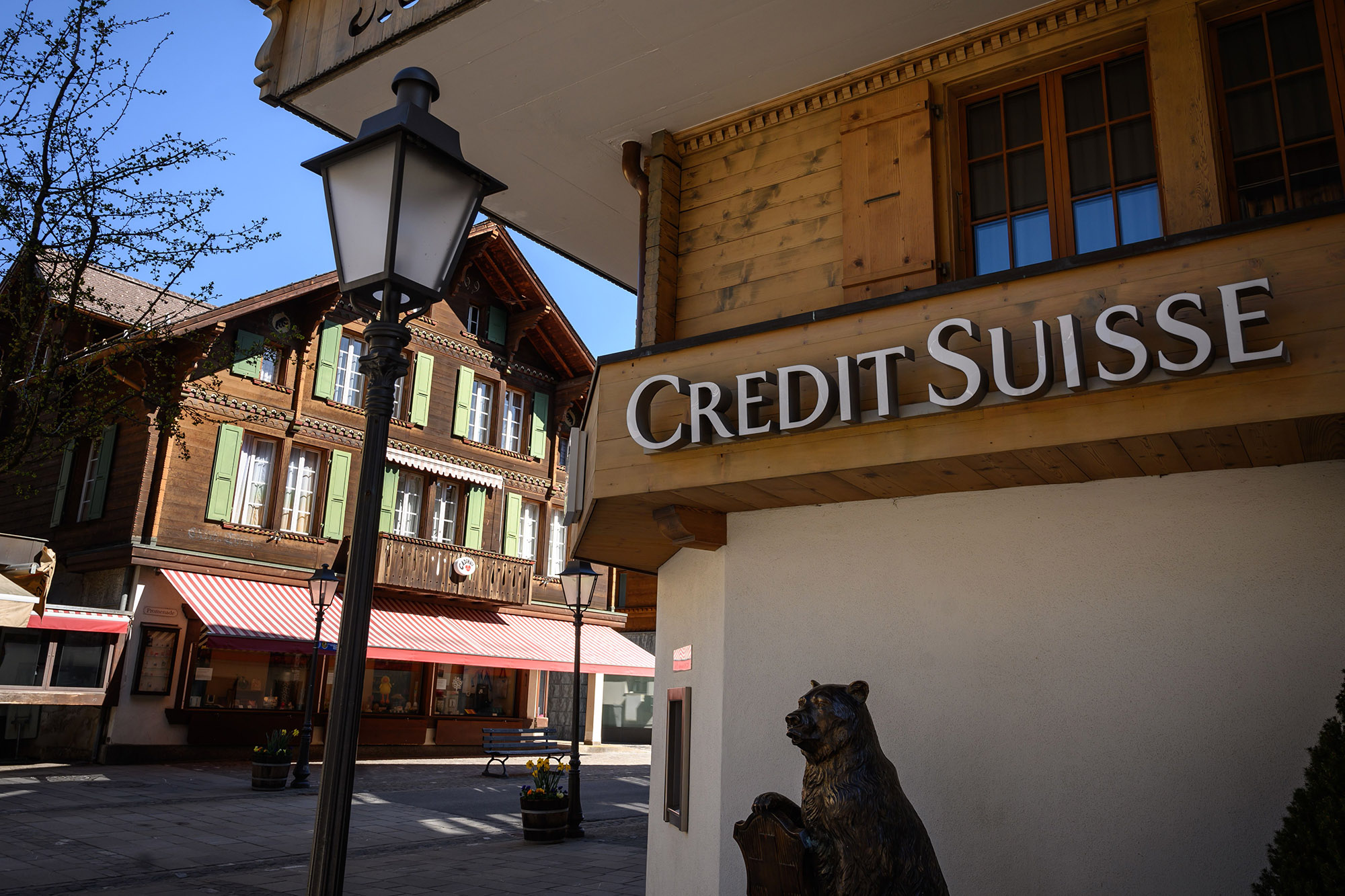 A branch of Swiss banking Credit Suisse during the coronavirus&nbsp;lockdown, in&nbsp;Gstaad.