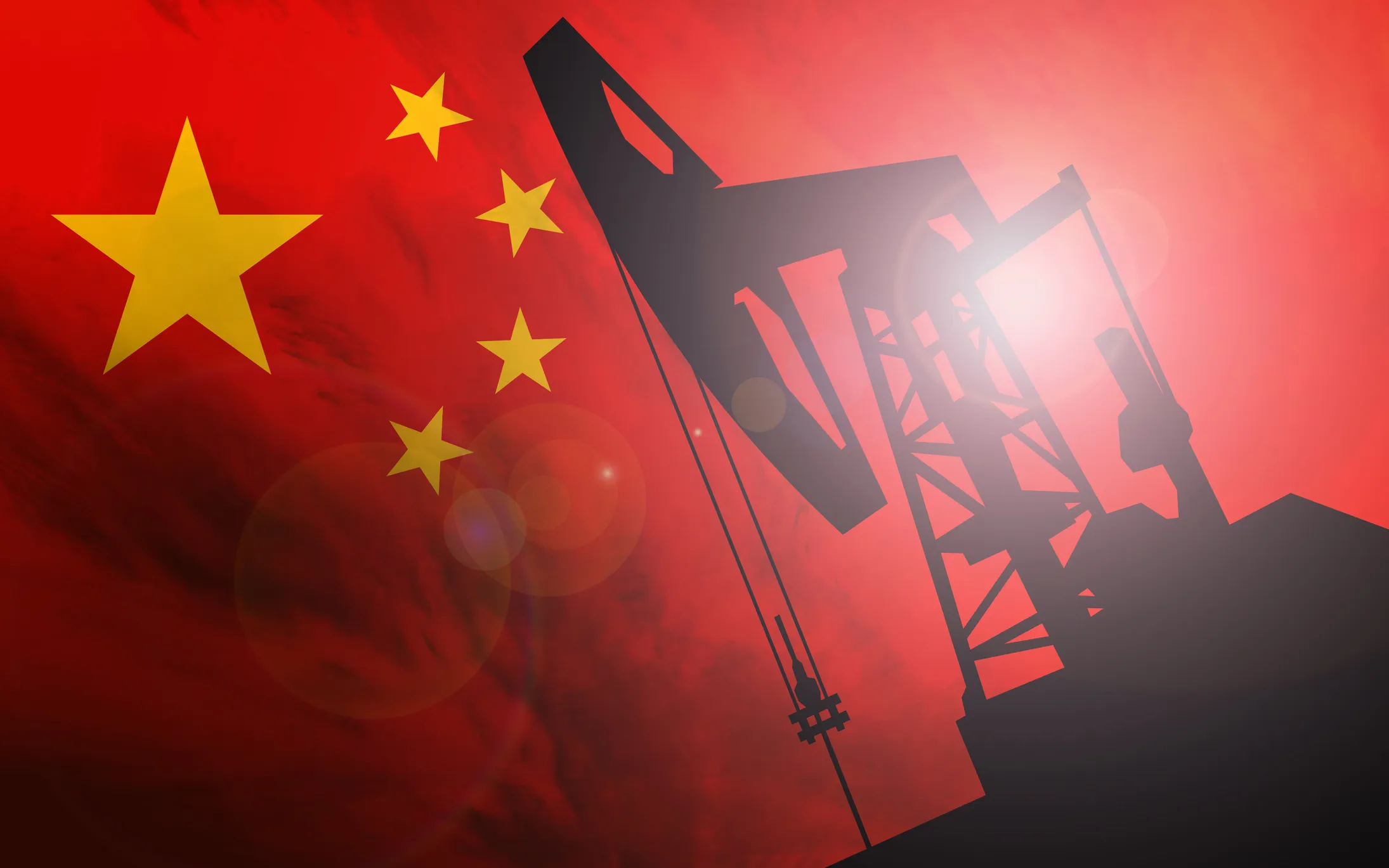 Oil pump on China flag background
