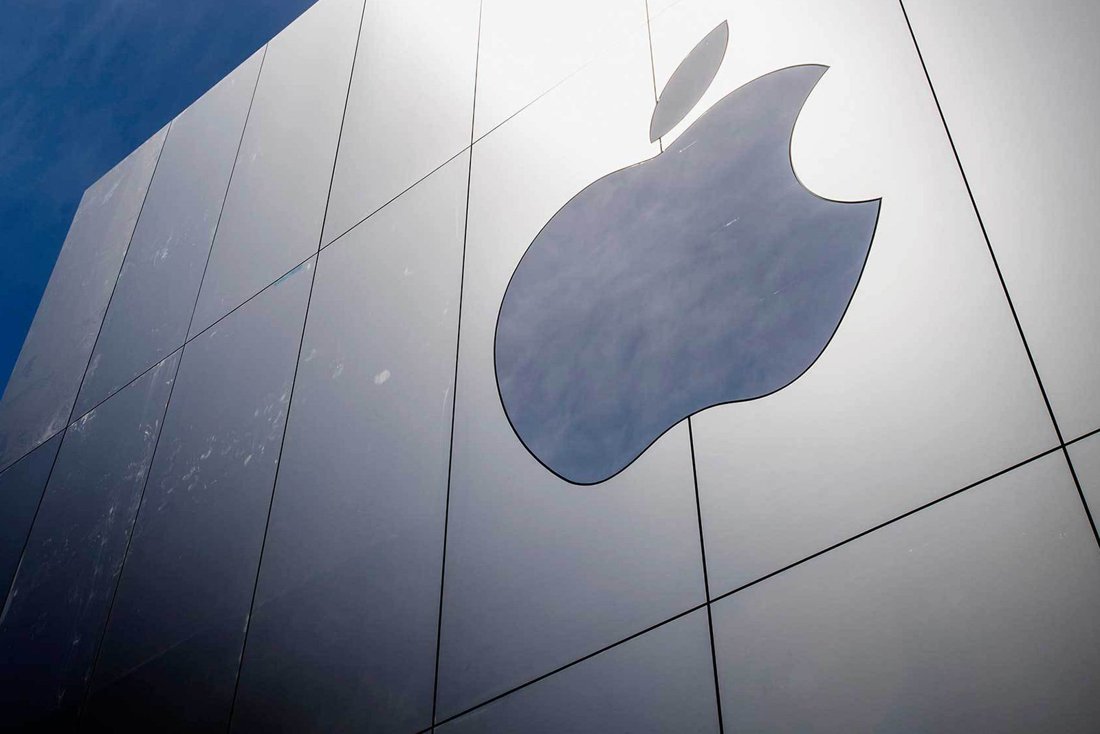 The Apple Inc. logo is seen on the facade of the new Apple Inc. flagship store at Union Square in San Francisco, California.
