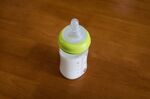 A bottle of milk prepared from infant formula.