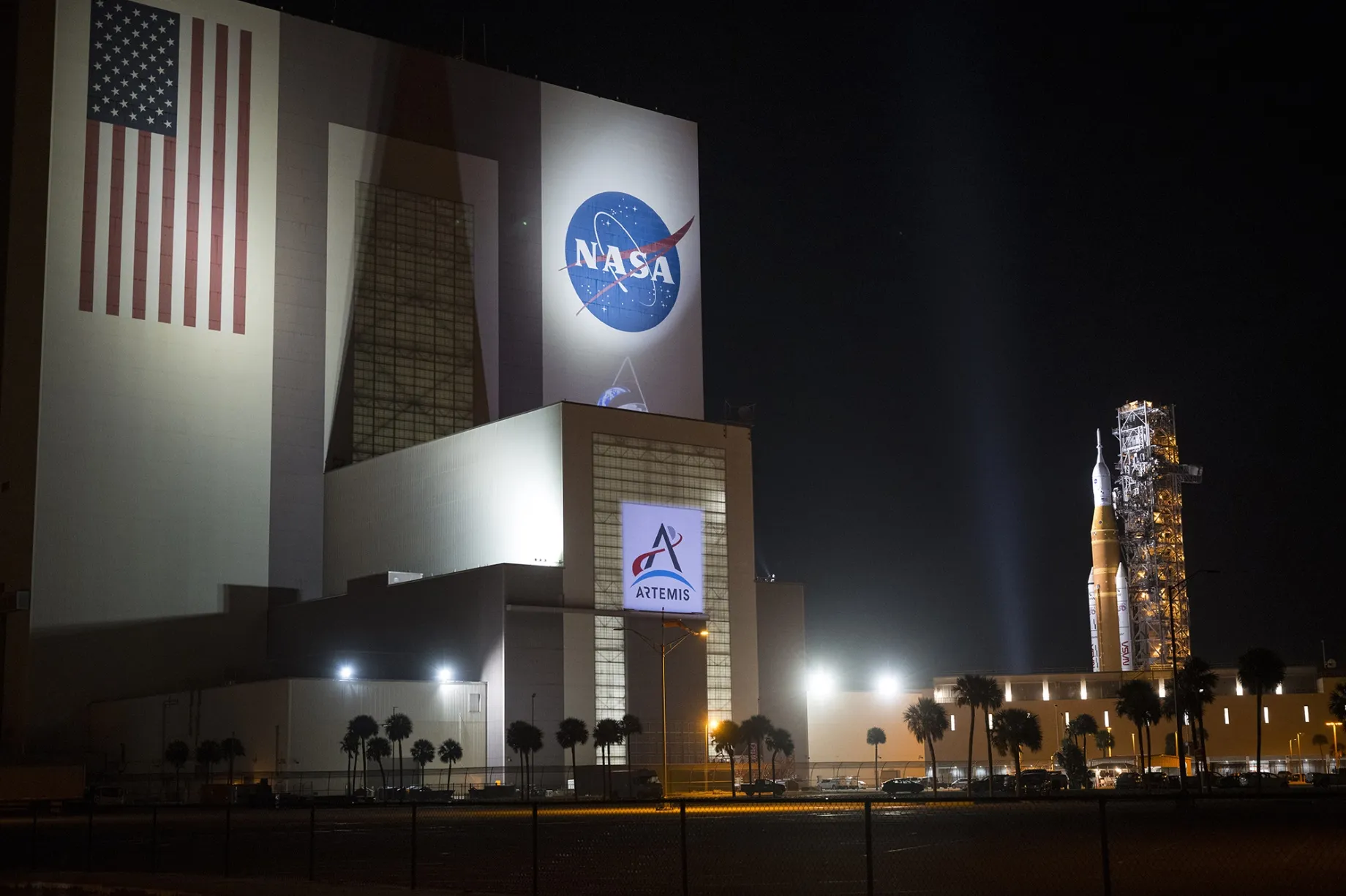NASA's Space Launch System rocket and Orion spacecraft at NASA's Kennedy Space Center in Florida,&nbsp;in a photo released by NASA, on March 20.&nbsp;