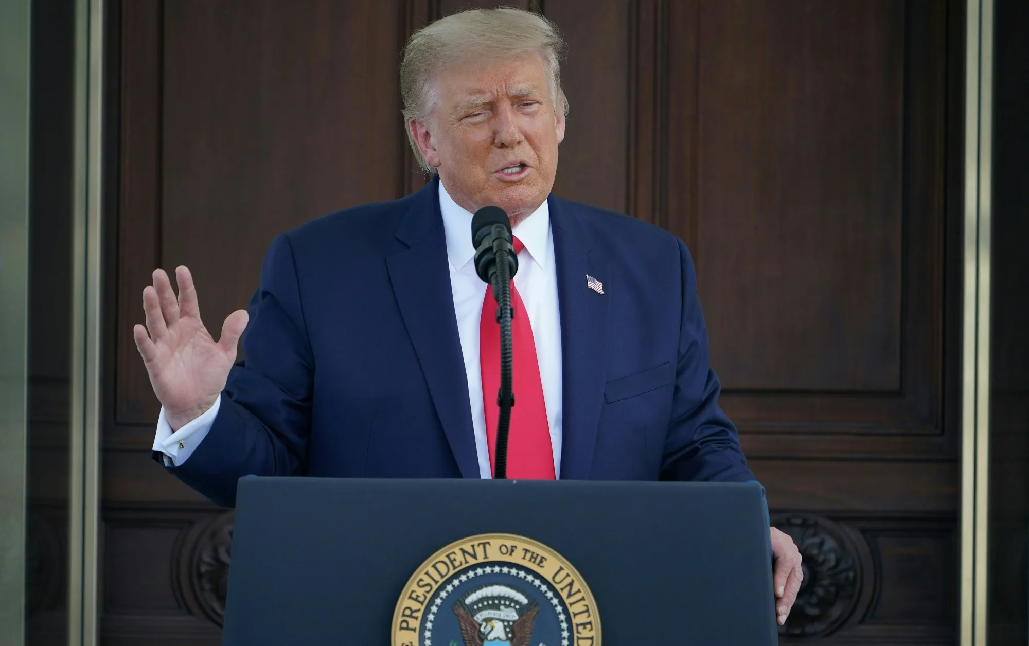 Donald Trump speaks during a news conference at the White House on Sept. 7, 2020.&nbsp;