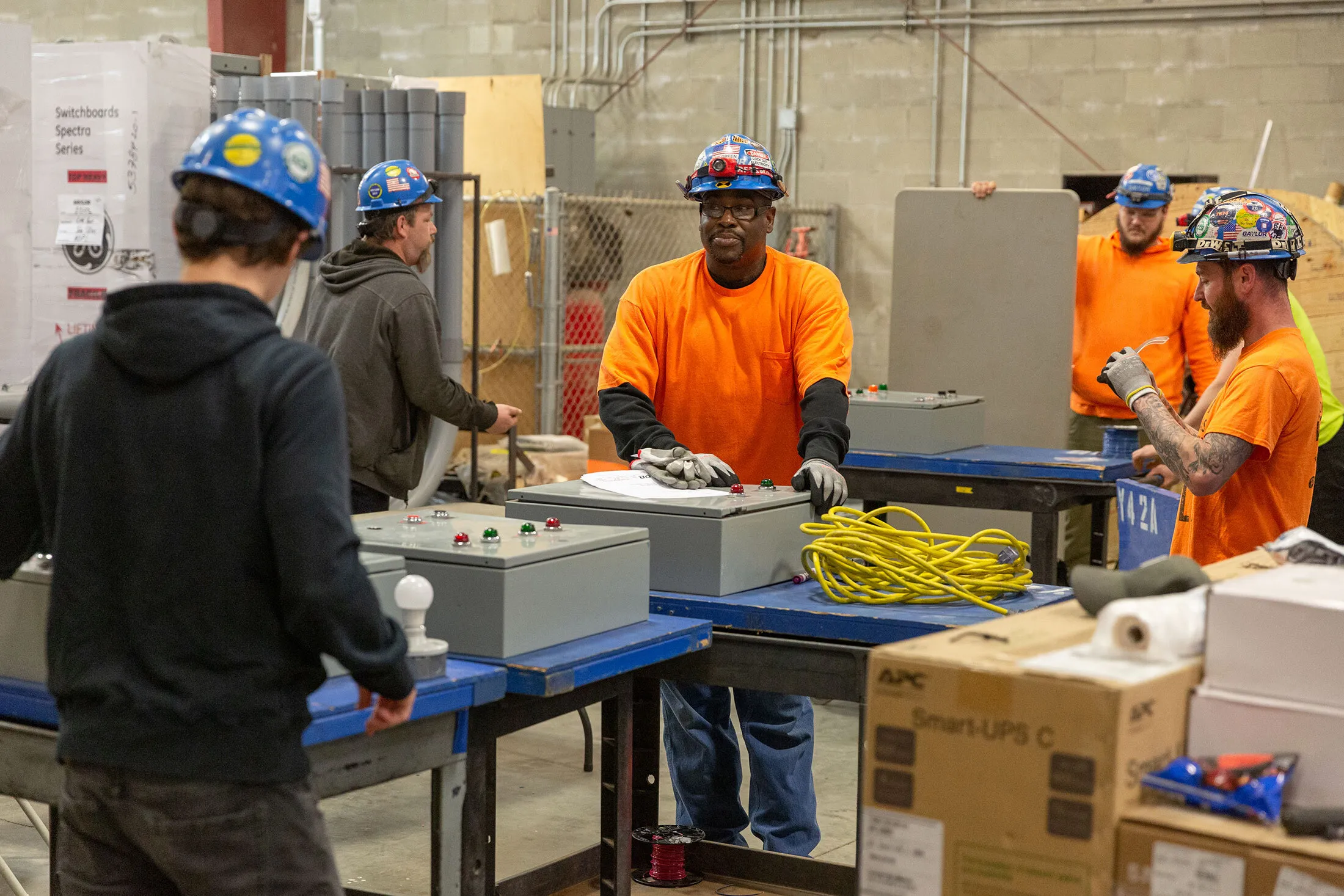 Workers at Gaylor Electric in Hamilton County, Ind.