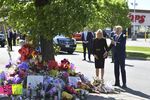 President Joe Biden and First Lady Jill Biden visit a memorial outside a Tops store in Buffalo, New York, on May 17.