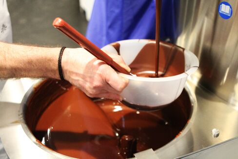 Tempering chocolate at Valrhona.