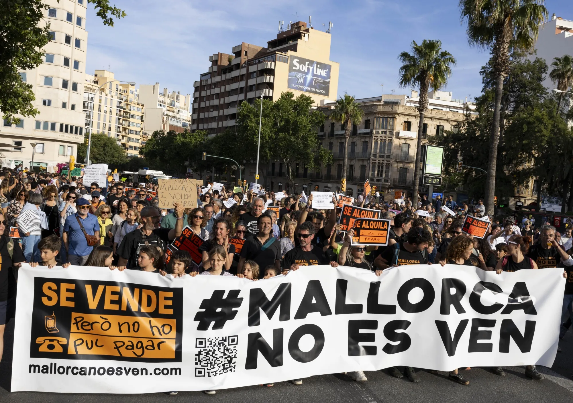 Protesters’&nbsp; banner reading "Mallorca is not for sale" during an anti-tourism demonstration on May 25&nbsp;