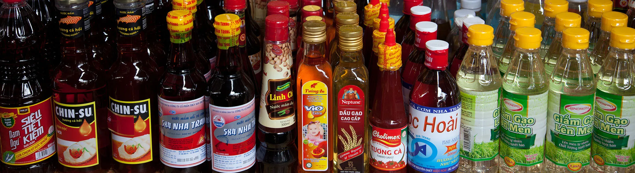Condiments, bottles and packaged food at Nha Trang Central Market. February 2017.