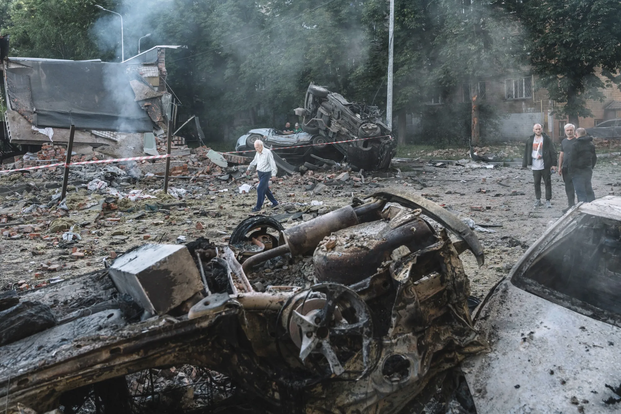Damage following a Russian air strike in Kyiv.