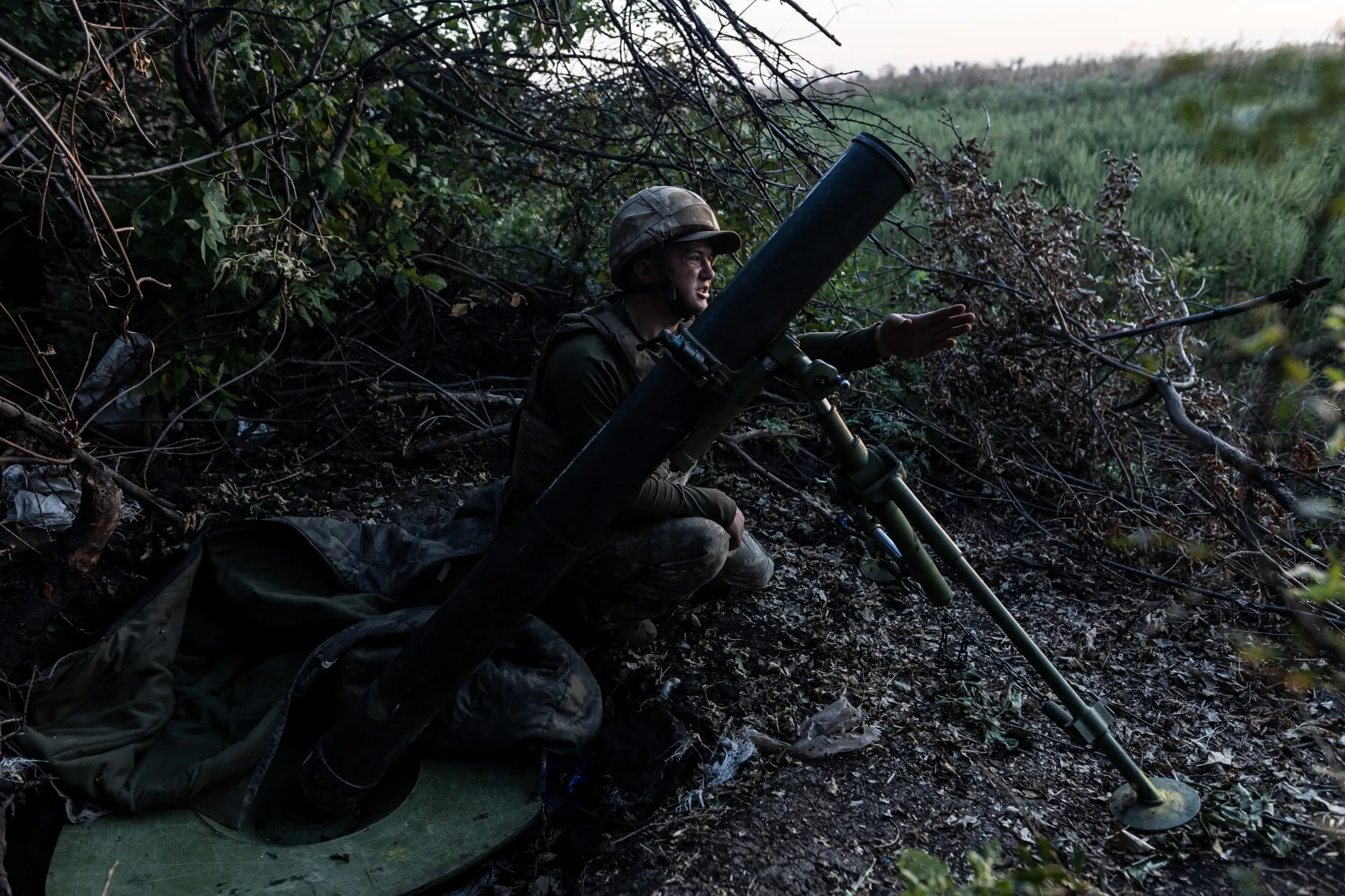 A mortar position in the direction of Bakhmut frontline.&nbsp;