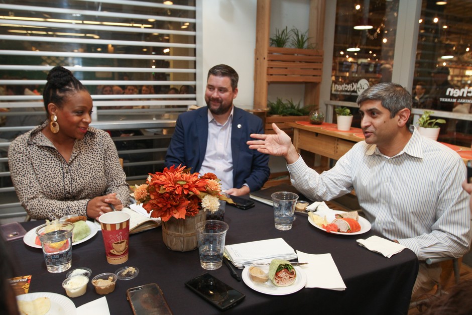 Table talk: Jamie Gauthier of the Fairmount Park Conservancy, Dan O’Brien of Philadelphia’s Office of Grants, and Anuj Gupta of Reading Terminal Market discuss creating equitable public spaces in the city.