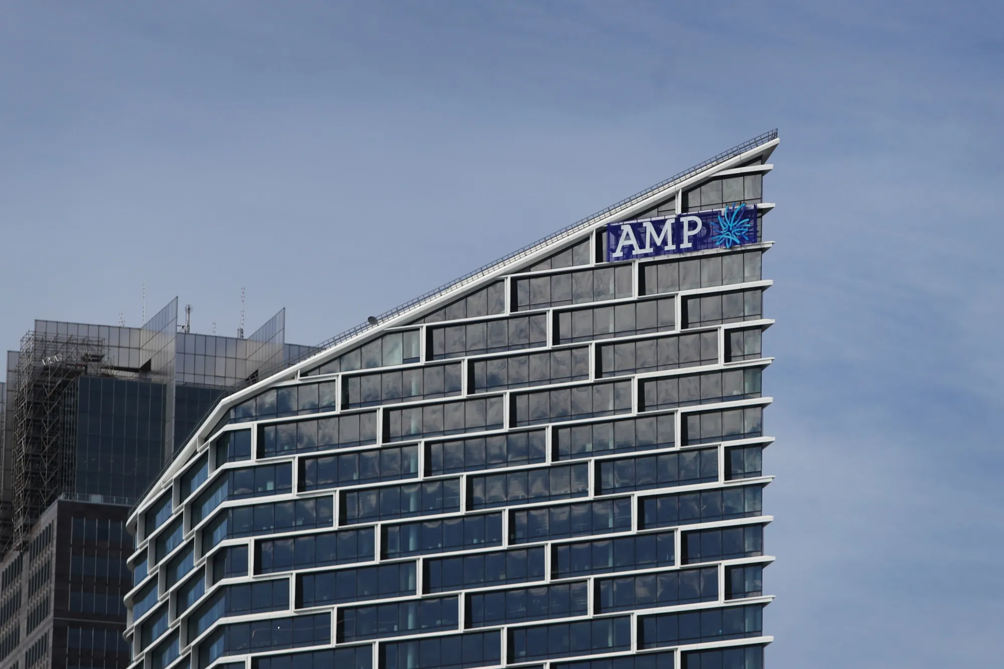 AMP Ltd. signage on Quay Quarter Tower in Sydney, Australia.