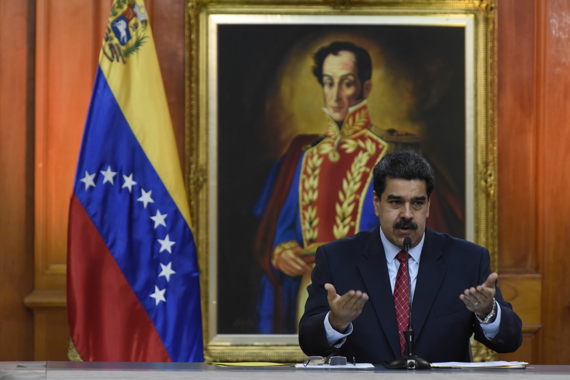 Nicolas Maduro speaks during a televised press conference in Caracas on Jan. 25.