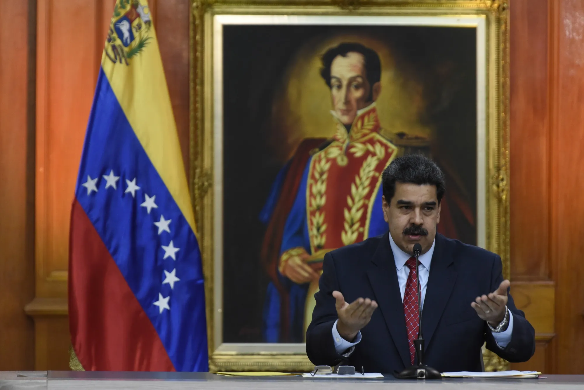 Nicolas Maduro speaks during a televised press conference in Caracas on Jan. 25.