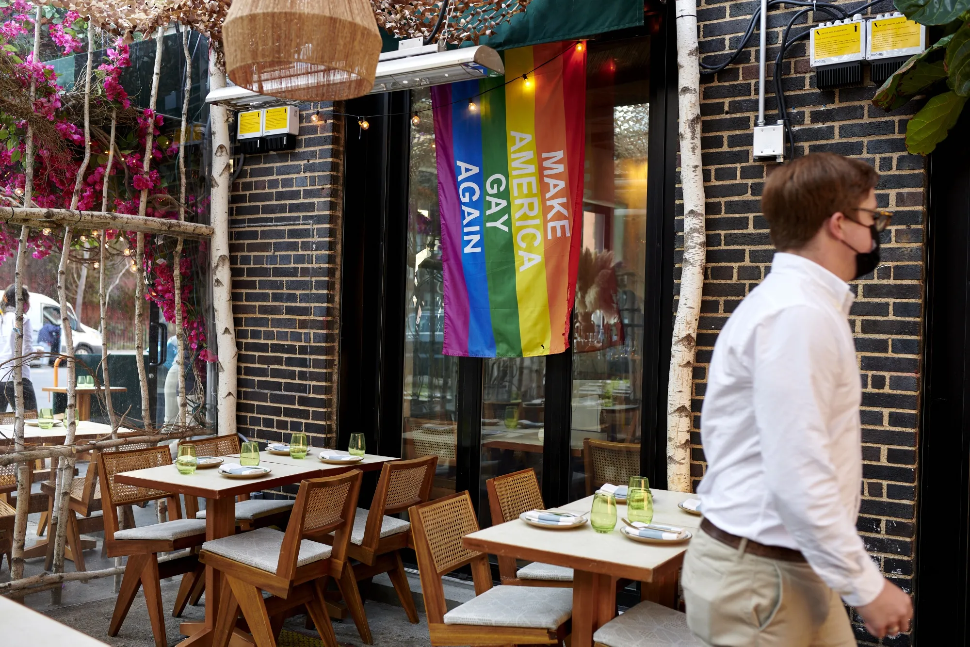 A Pride flag at a restaurant in New York. Photographer Gabby Jones/Bloomberg