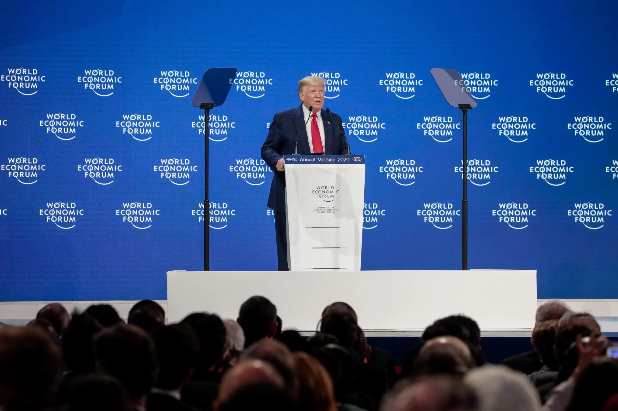 Donald Trump delivers a speech on the opening day of the World Economic Forum in Davos on Jan. 21.