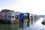 Amphibious houses floating in the harbor of the IJburg neighborhood in Amsterdam, in 2012.