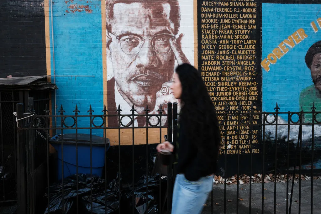 Malcolm X on a mural in a Brooklyn, November 2021.