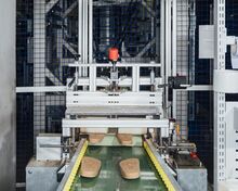 Footbeds move along the production line.