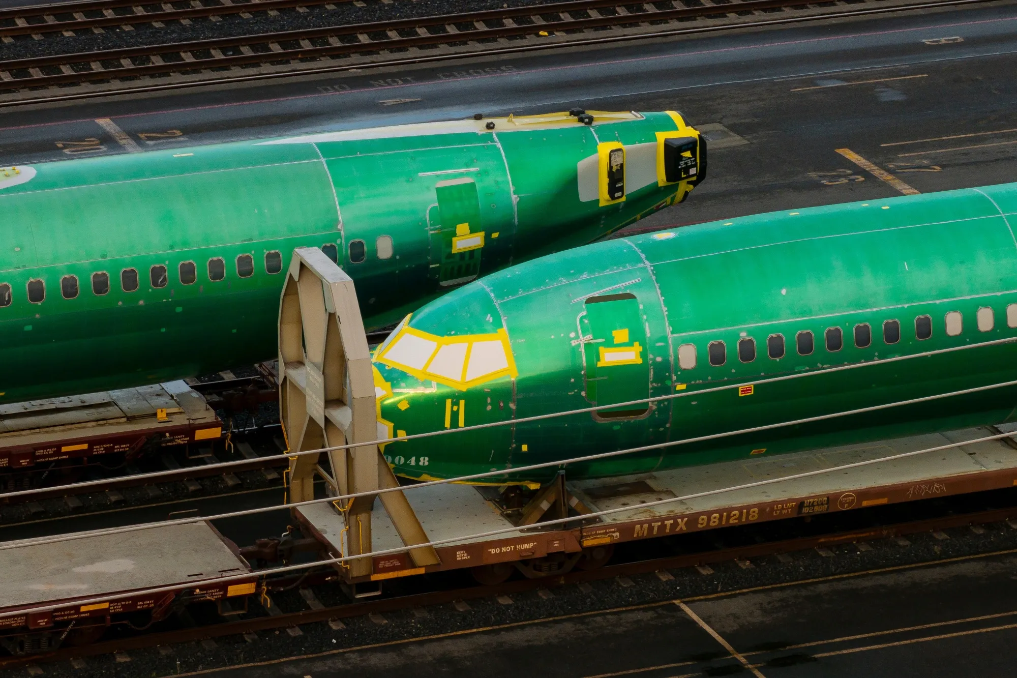 Boeing 737 Max fuselages on railcars in Seattle, US.