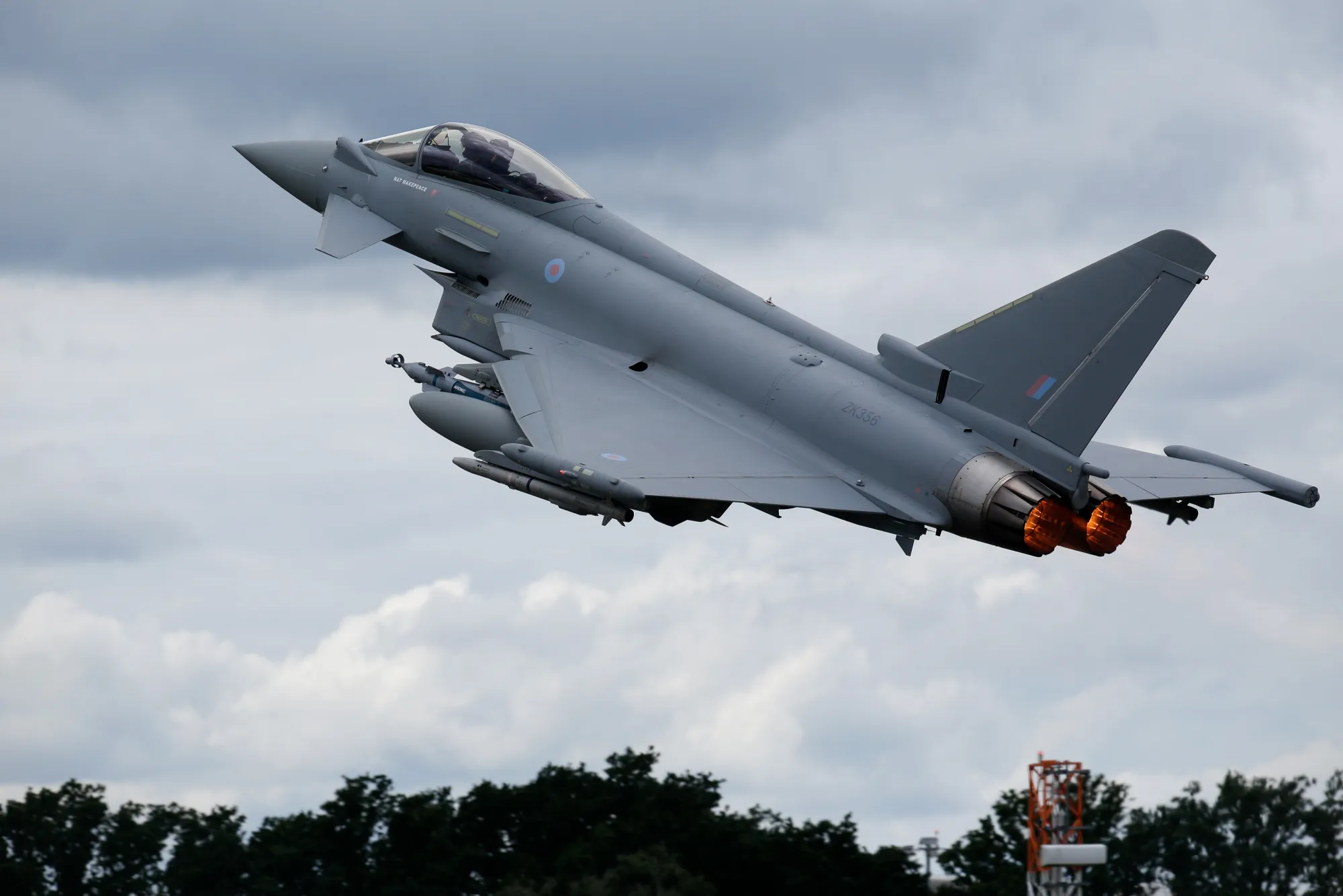 A Eurofighter Typhoon fighter jet.