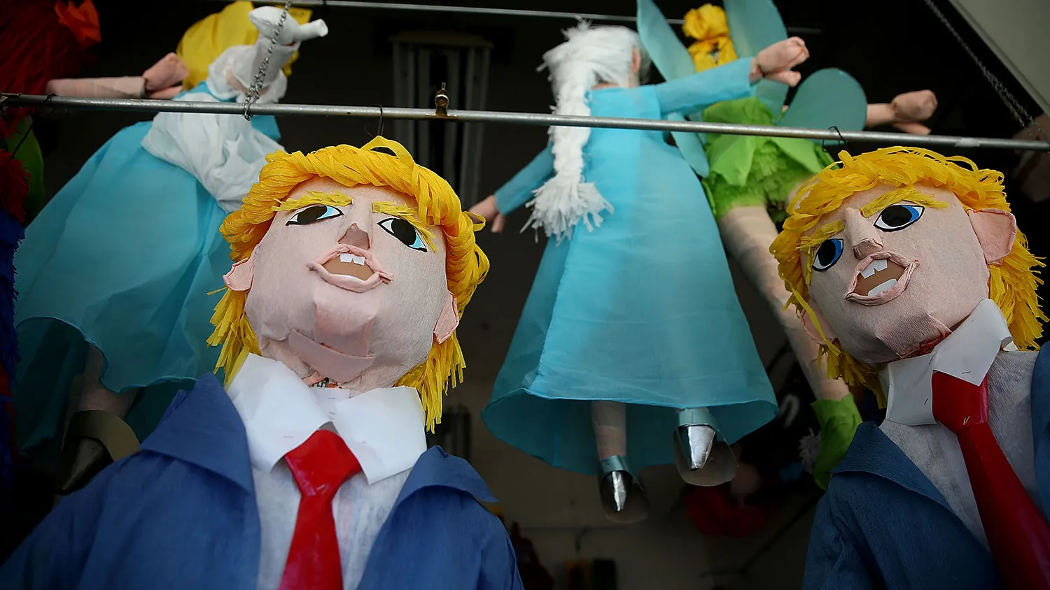 Donald Trump piñatas are displayed in a window on Aug. 28, 2015, in San Francisco.
