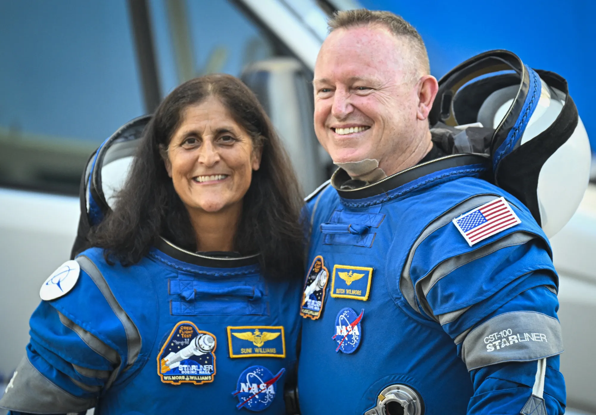 NASA astronauts Suni Williams, left, and Butch Wilmore on June 5.