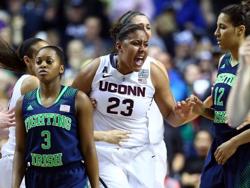 Kaleena Mosqueda-Lewis (pictured) and Moriah Jefferson each scored 15 points Monday night in Tampa, Florida, for the Huskies, who became the second Division One college basketball team with 10 or more titles -- joining the UCLA men, who have 11.