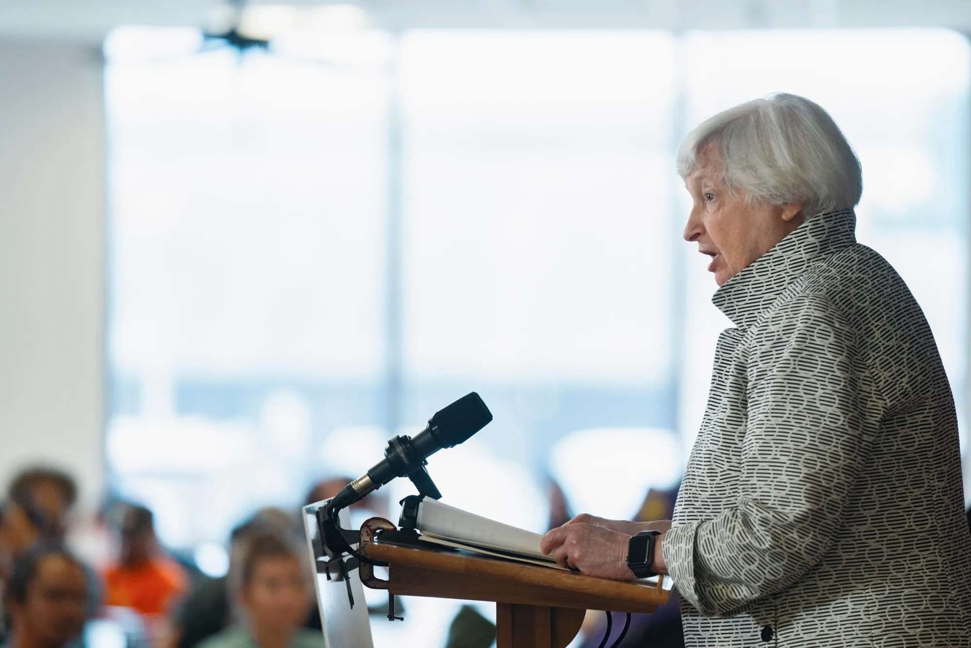 Janet Yellen speaks following a tour of the Internal Revenue Service campus in Austin, Texas, on Sept. 6.