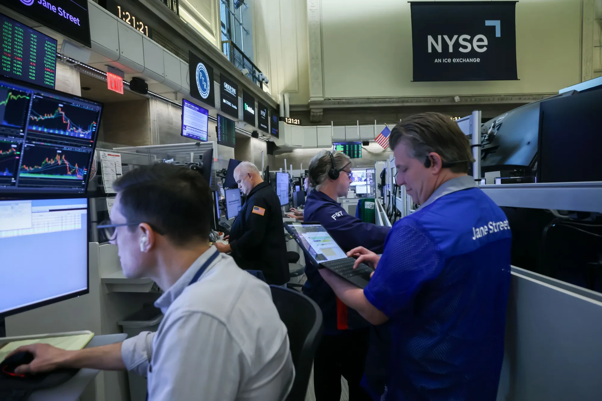 Traders on the floor of the New York Stock Exchange.