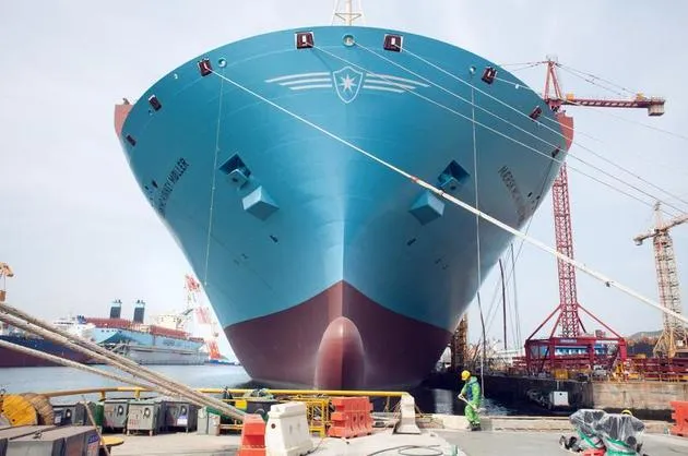 A brand-new behemoth prowls the seas: It’s the largest ship ever built and the most gigantic risk Maersk has ever taken. The container vessel M/V Maersk Mc-Kinney Møller will ply the route between Northern Europe and China. The new class of ship is called the Triple-E, and Maersk has ordered 20, at a cost of $185 million each.