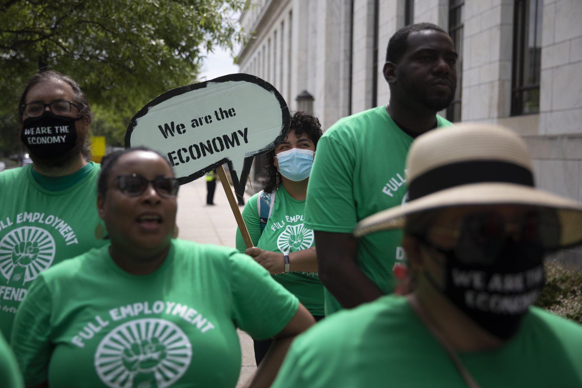 Protesters during a “Stakeout for Full Employment” demonstration outside the Federal Reserve building in Washington, on June 14.