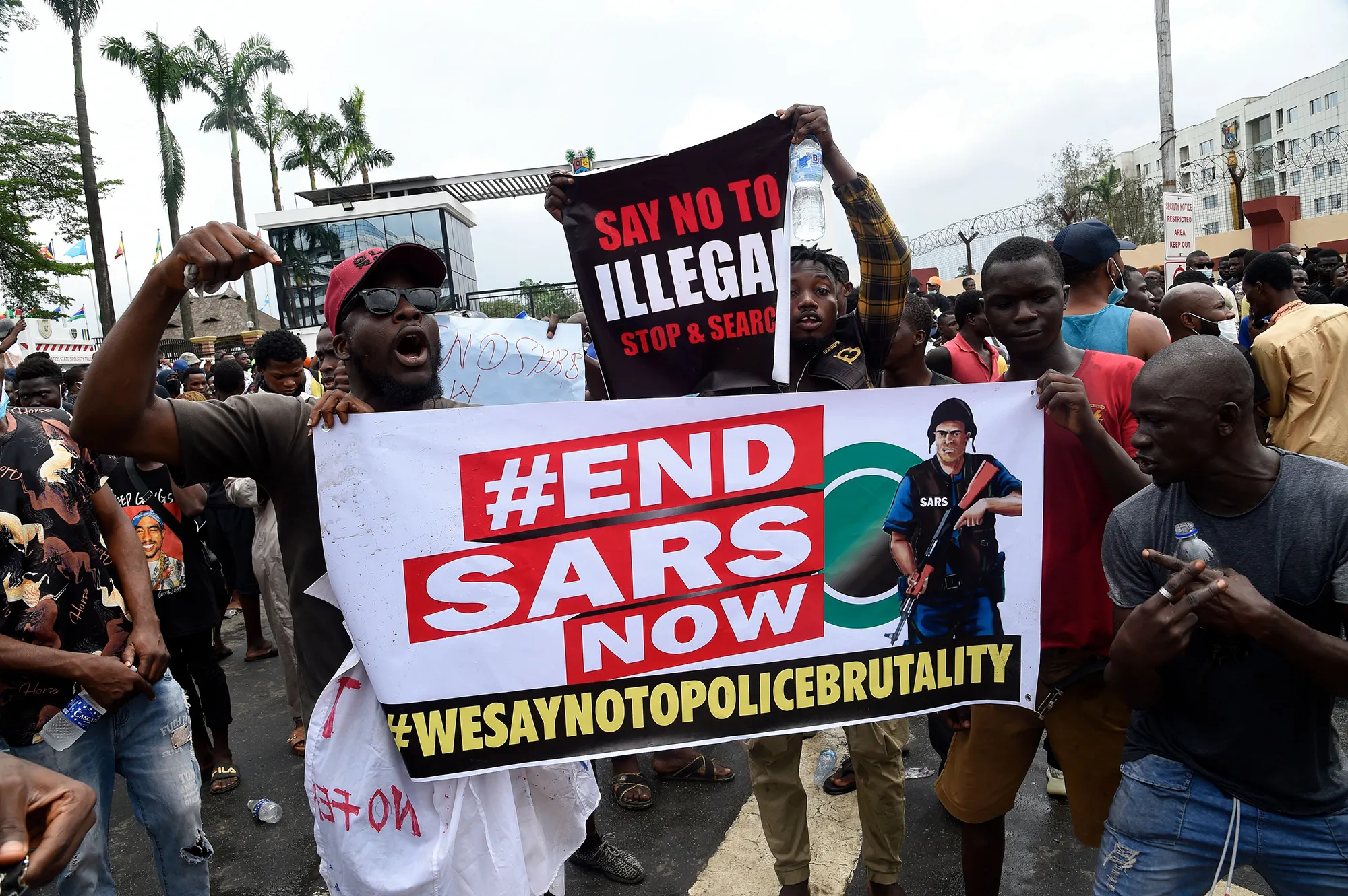 People protest in&nbsp;Ikeja, Nigeria on Oct.&nbsp;9.