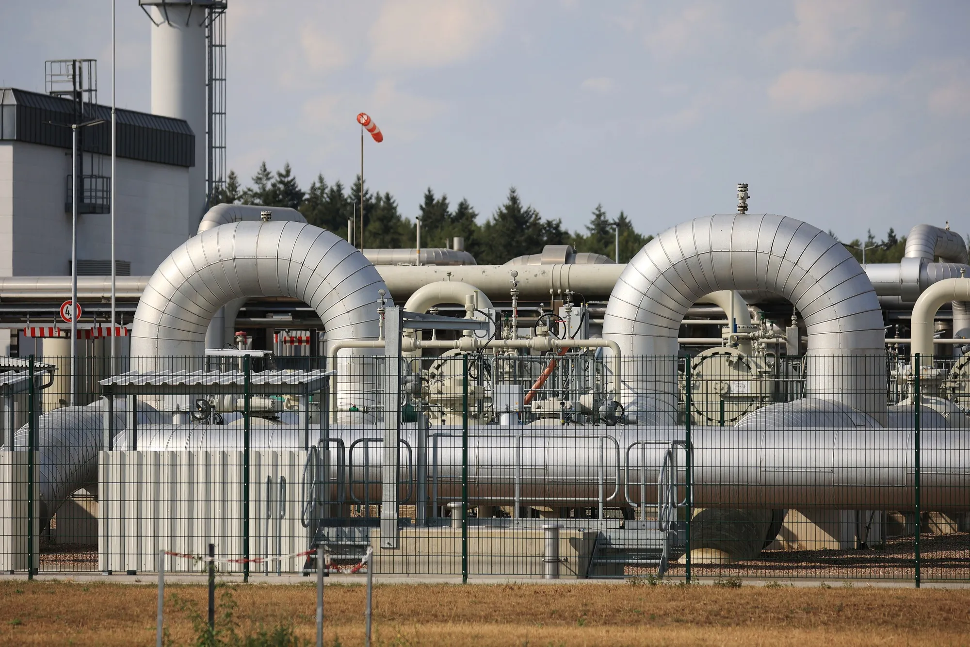 Pipework at a natural gas storage facility in Rehden, Germany.