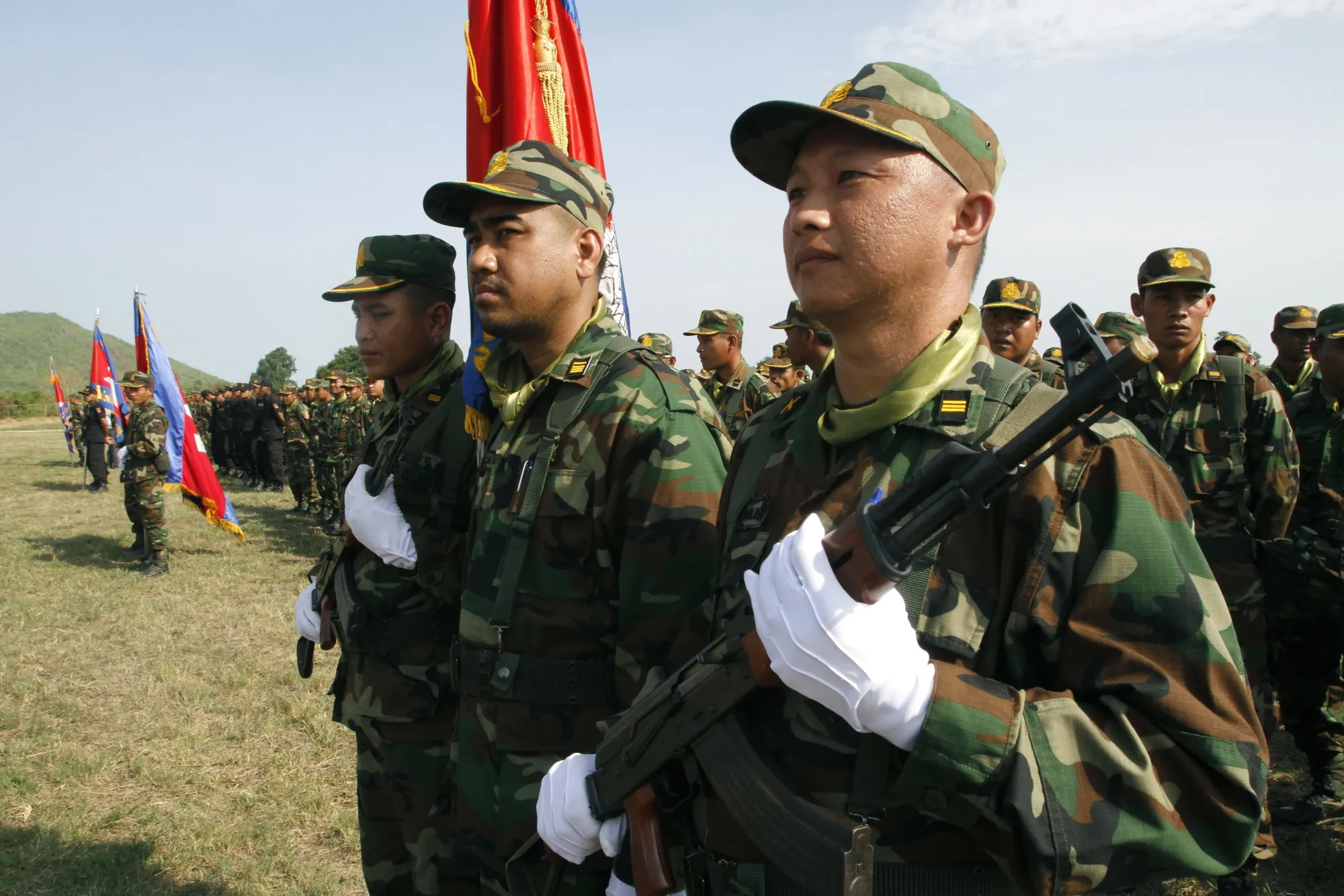 Cambodian army soldiers participate in a U.S.-backed Angkor Sentinel peacekeeping exercise in Kampong Speu, Cambodia, in 2014.