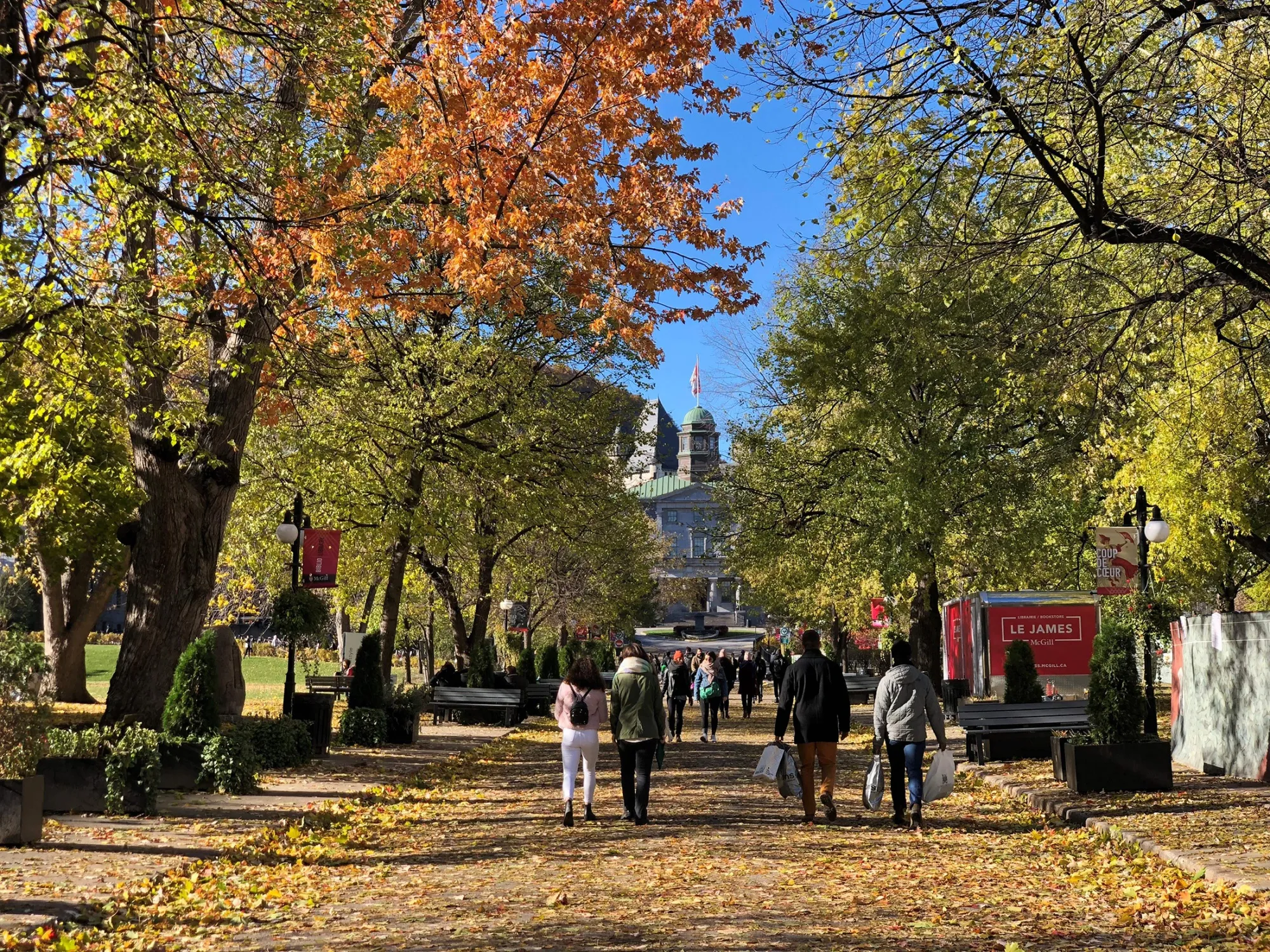Students walk on the McGill University campus on Nov. 4, 2018.