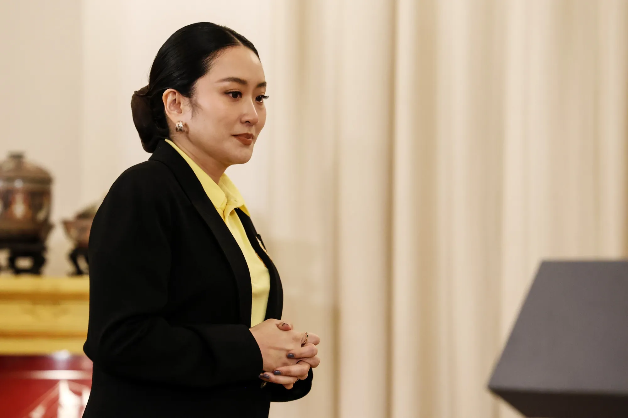 Paetongtarn Shinawatra at a news conference in Bangkok on June 19.