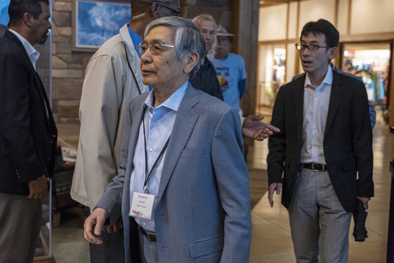 Haruhiko Kuroda, governor of Bank of Japan (BOJ), arrives for dinner at the Jackson Hole economic symposium in Moran, Wyoming, US, on Friday, Aug. 26, 2022. 