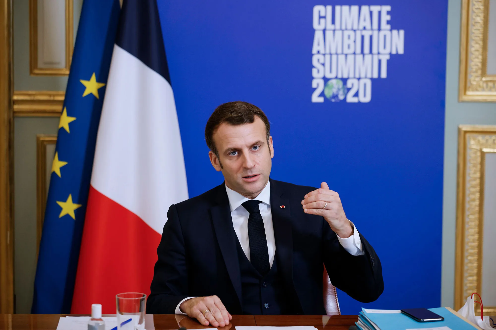 Emmanuel Macron during the Climate Ambition Summit 2020 video conference on Dec.&nbsp;12.
