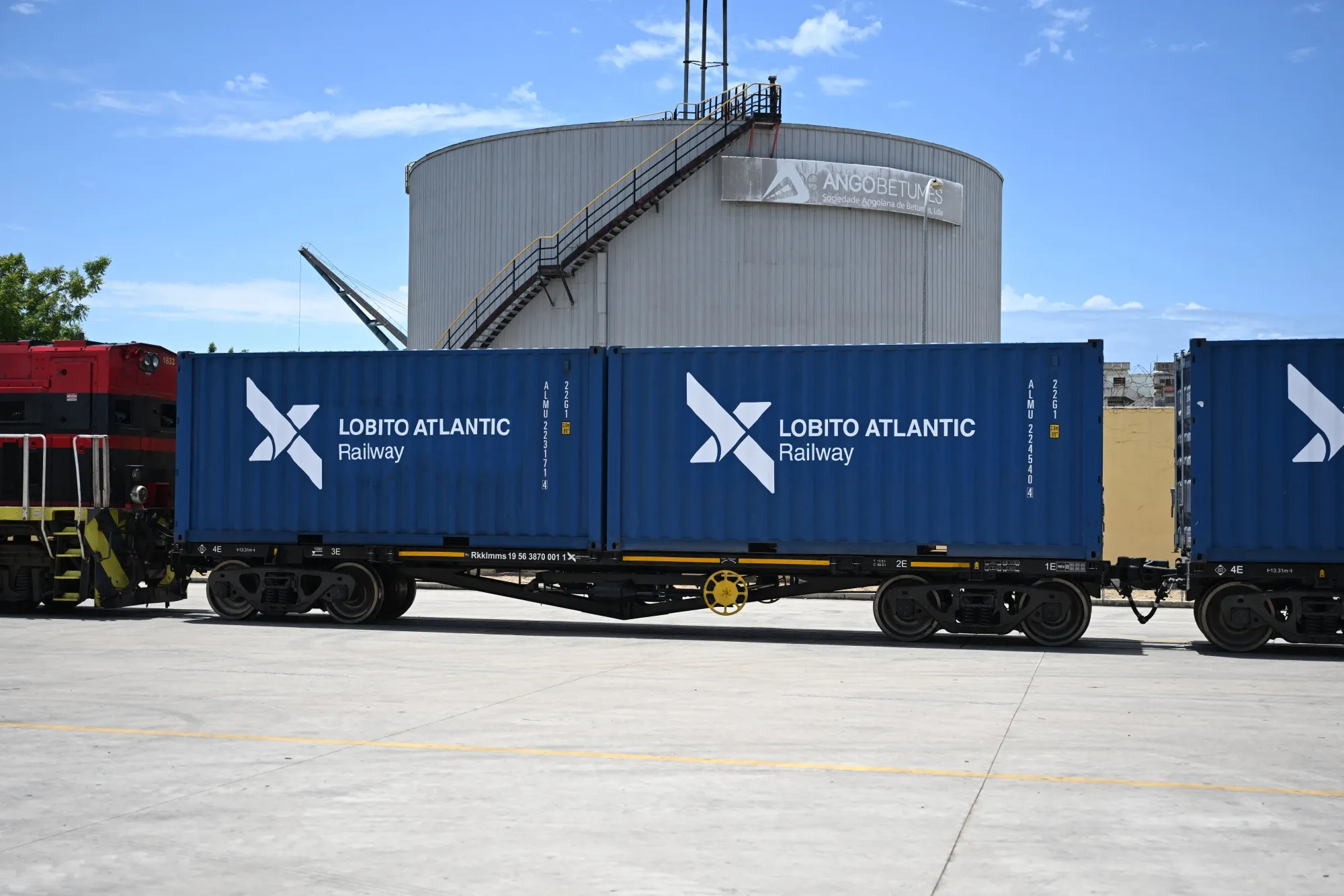 Lobito Atlantic Railway containers on a train at the Lobito port in Angola.