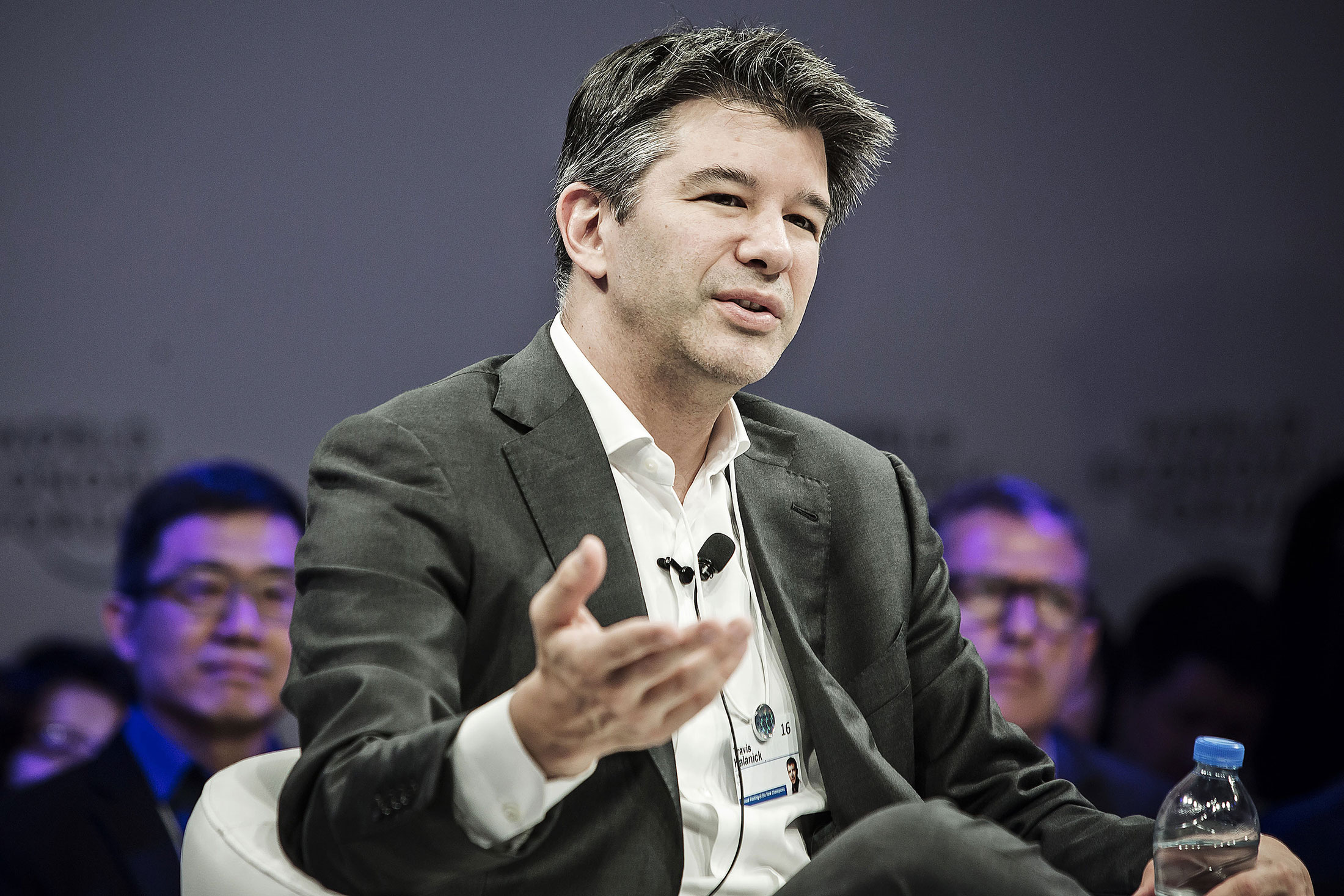 Billionaire Travis Kalanick, chief executive officer of Uber Technologies Inc., speaks during a session at the World Economic Forum (WEF) Annual Meeting of the New Champions in Tianjin, China, on Monday, June 27, 2016. The meeting runs through June 28.
