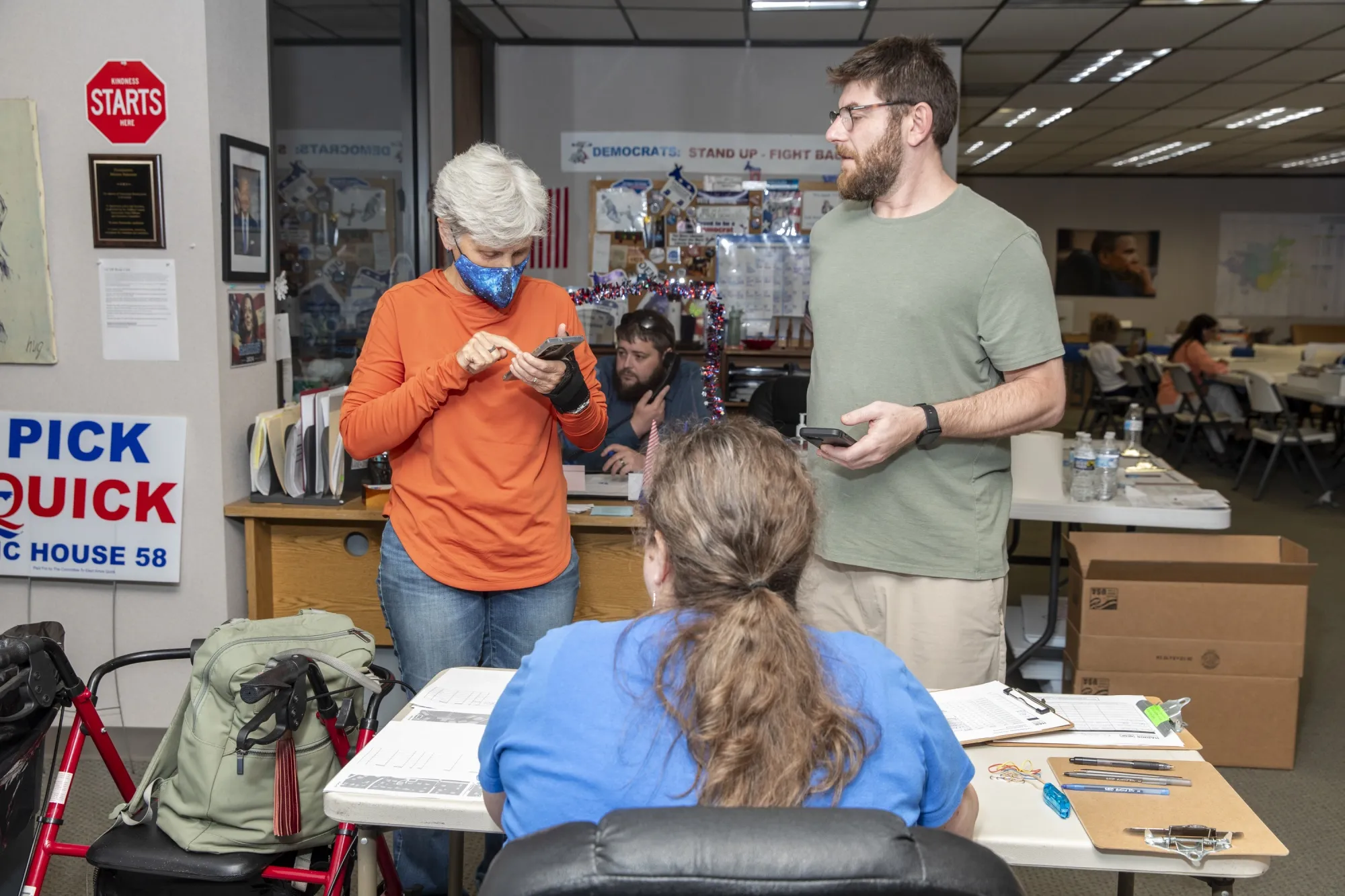 Volunteers in action at the Guilford County Democratic Party headquarters in Greensboro.